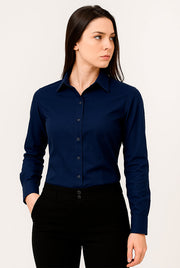 Camisa Feminina Manga Longa Slim Algodão