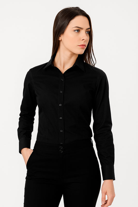 Camisa Feminina Manga Longa Slim Algodão