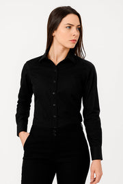 Camisa Feminina Manga Longa Slim Algodão