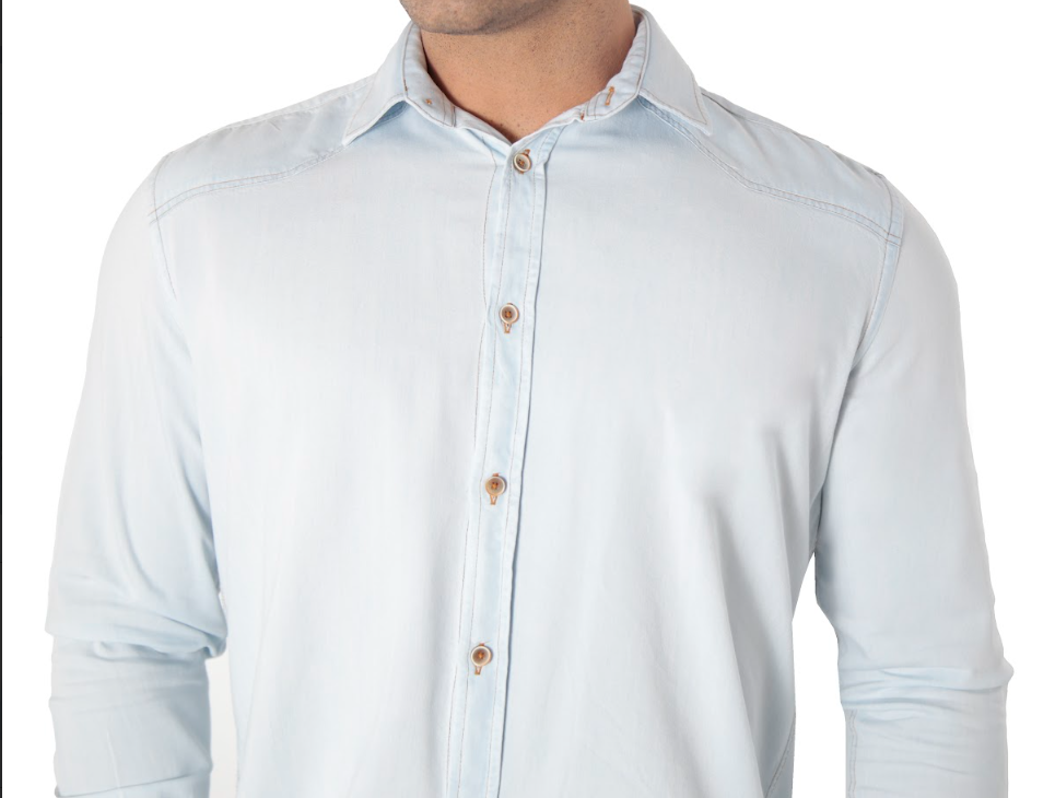Camisa Masculina Manga Longa Slim Fit Jeans Delavê