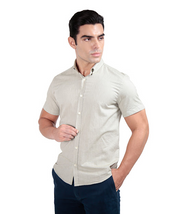 Camisa Masculina Manga Curta Slim Fit Oxford Button Down Algodão