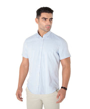 Camisa Masculina Manga Curta Slim Fit Oxford Button Down Algodão
