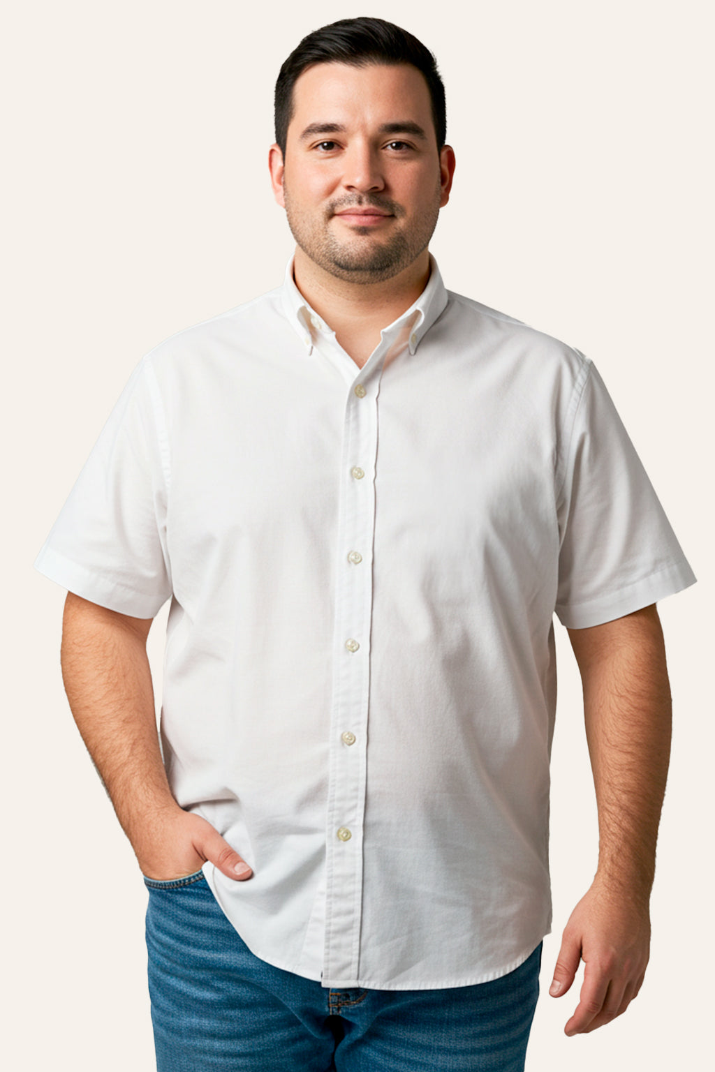 Camisa Masculina Plus Manga Curta Oxford Button Down