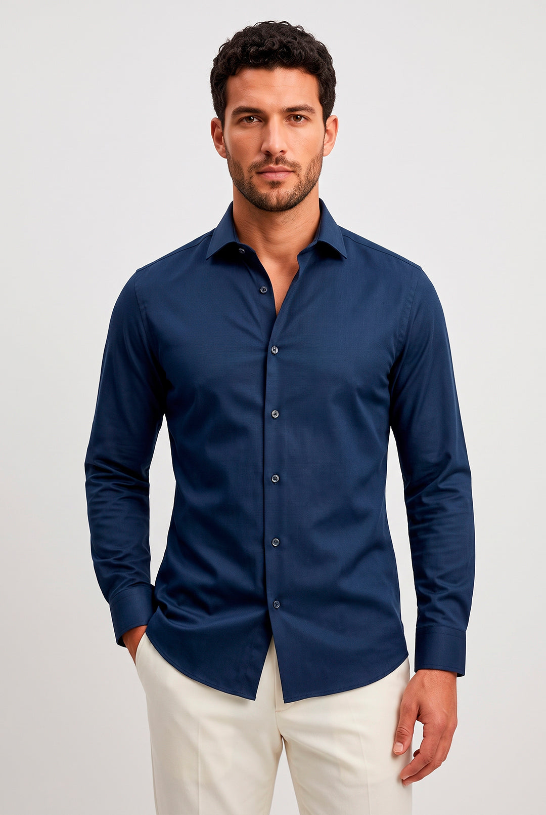 Camisa Manga Longa Slim Fit Básica Lisa