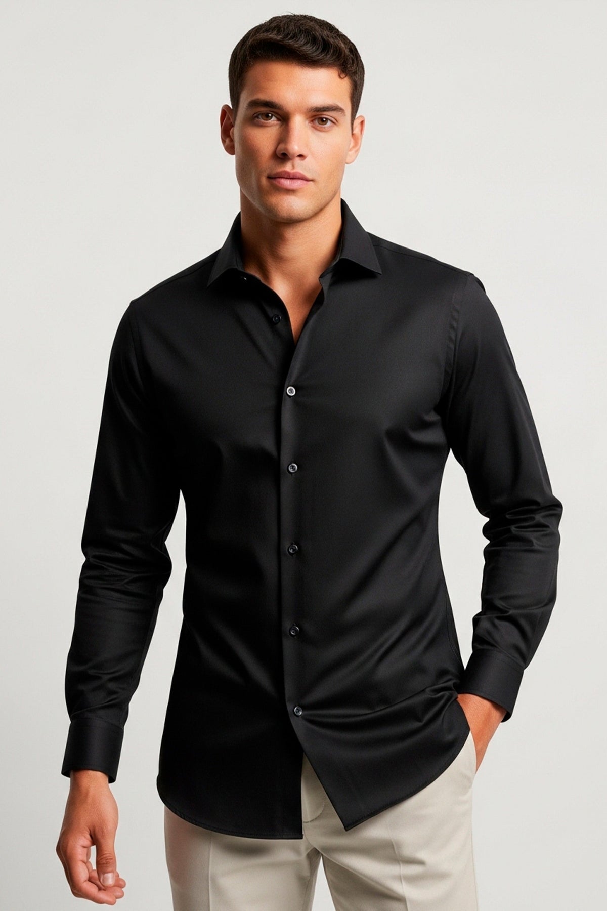 Camisa Manga Longa Slim Fit Básica Lisa
