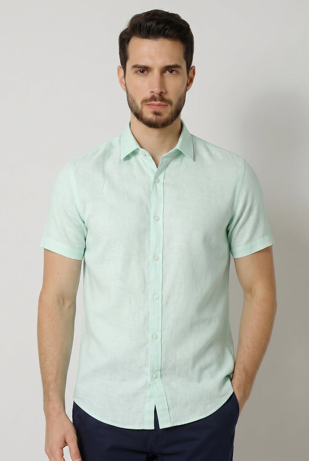 Camisa Manga Curta Slim Fit Linho
